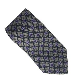 HONORS Silk Neck Tie Mens Black Purple Geometric Medallion Pattern Classic